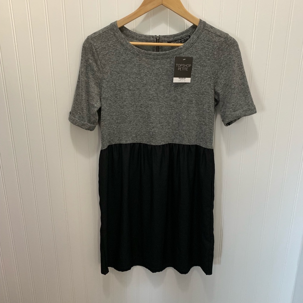 NWT Topshop Petite Gray and Black Dress